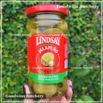 Pickle olive GREEN QUEEN OLIVE stuffed with JALAPENO crisp & spicy LINDSAY Spain dr. wt. 7oz 198g (JUMBO SIZE)